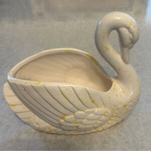 White w/ Yellow Swan Bird  Planter Pot Candy Nut Dish 5.5” x 5.5 Excellent